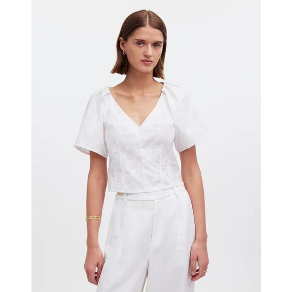 Madewell White McCoy Darted V-Neck Top in Floral Size 10 - Picture 3 of 16